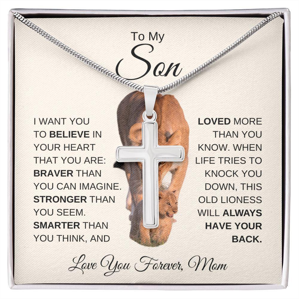 To My Son - You are Brave, Strong & Smart | Cross Necklace - ALL4THEGIFTOFIT