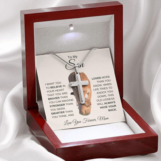 To My Son - You are Brave, Strong & Smart | Cross Necklace - ALL4THEGIFTOFIT