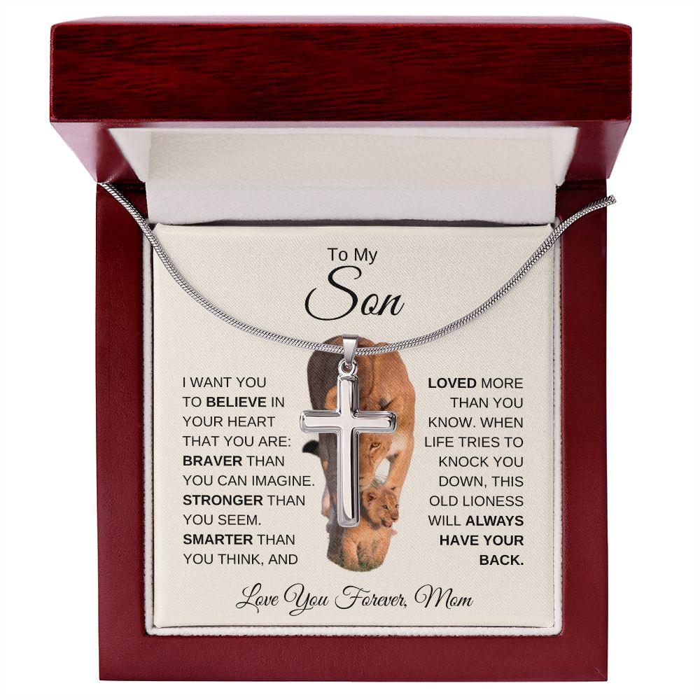 To My Son - You are Brave, Strong & Smart | Cross Necklace - ALL4THEGIFTOFIT
